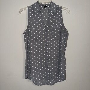 Express Chiffon Sleeveless Blouse in Gray & White Polka Dot SmallButton Down Top